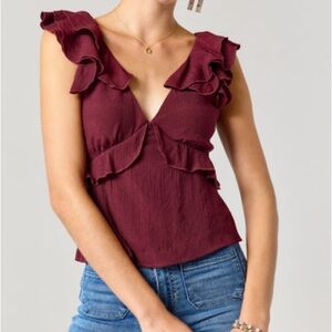 Mi Ami Solid Ruffle Strap Woven Blouse